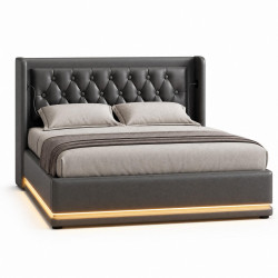 STILVORA ČALOUNĚNÁ POSTEL 140/200 cm černá, úložný prostor, LED, USB/Type-C
