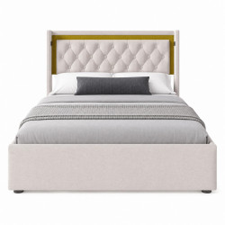 STILVORA ČALOUNĚNÁ POSTEL 140/200 cm světle béžová, úložný prostor, LED, USB/Type-C