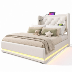 STILVORA ČALOUNĚNÁ POSTEL 90/200 cm bílá, úložný prostor, LED, USB, Type-C