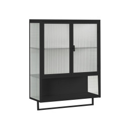 STILVORA NÁSTĚNNÁ SKŘÍŇKA v černé barvě se 2 skleněnými dvířky a držákem na ručníky, 60×23×78 cm
