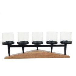 STOJAN NA SVÍČKY dřevo, kov, sklo