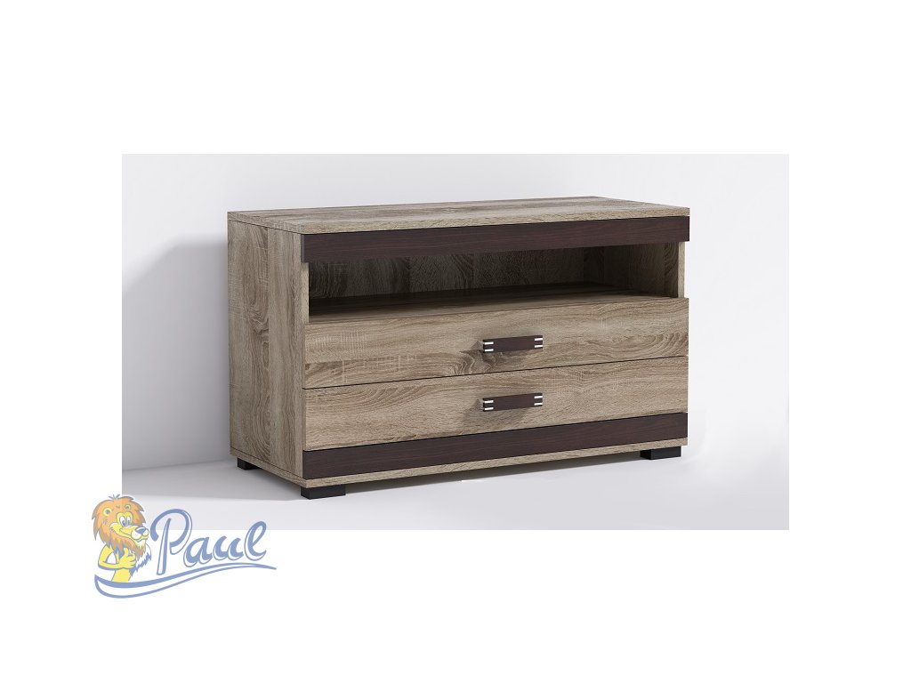 Televizní stolek P16 110cm Barva korpusu: Šedá, Lišta: Wenge, Barva dvířek: Šedá