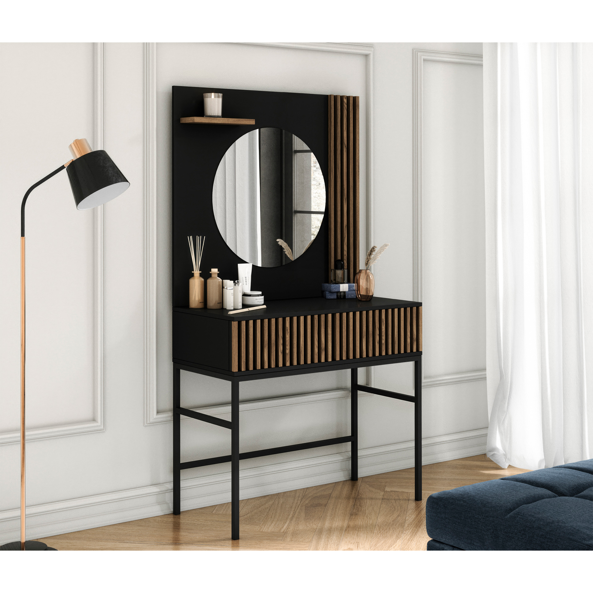 Toaletní stolek Meorati Barva korpusu: Černá/ Dub artisan