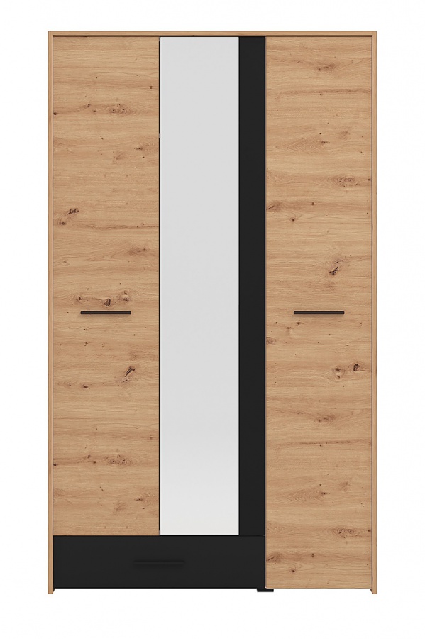 Třídveřová šatní skříň se zrcadlem a zásuvkou geralt - dub