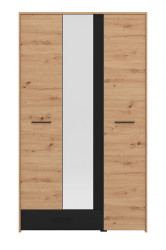 Třídveřová šatní skříň se zrcadlem a zásuvkou geralt - dub