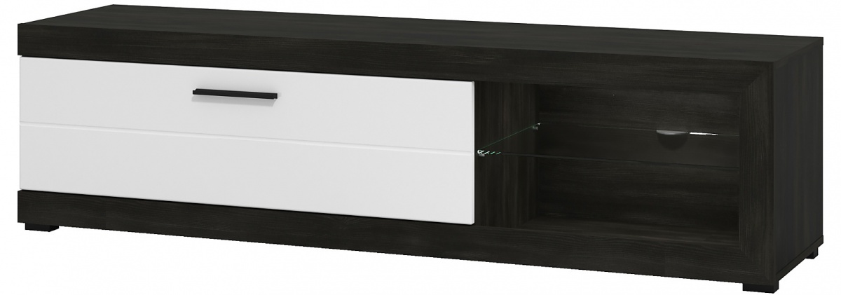 Tv stolek s osvětlením ronja - černé dřevo/bílá