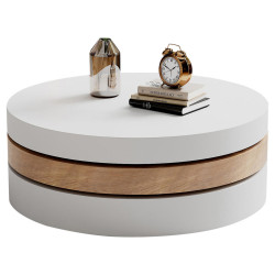 Urban Meuble KONFERENČNÍ STOLEK otočný 360° bílý a přírodní, 60 × 60 × 35,1 cm