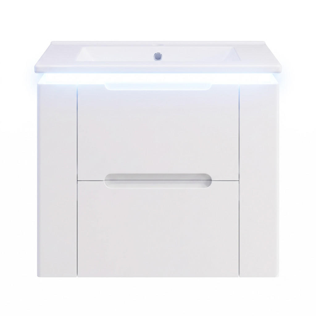 Urban Meuble KOUPELNOVÁ SKŘÍŇKA S UMYVADLEM Bílá závěsná LED 61 cm