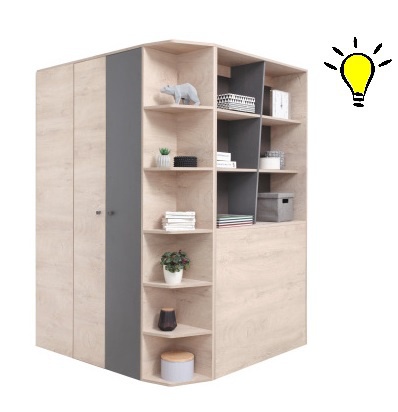 Velká šatní skříň gama s osvětlením - dub/antracit