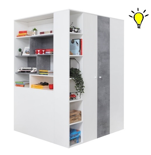 Velká šatní skříň omega s osvětlením - bílá/beton