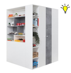 Velká šatní skříň omega s osvětlením - bílá/beton