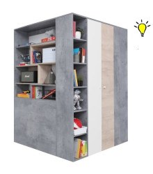 Velká šatní skříň omega s osvětlením - bílá/dub/beton