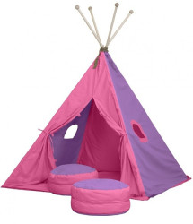 Velký textilní stan teepee 150x210cm - růžová / fialová