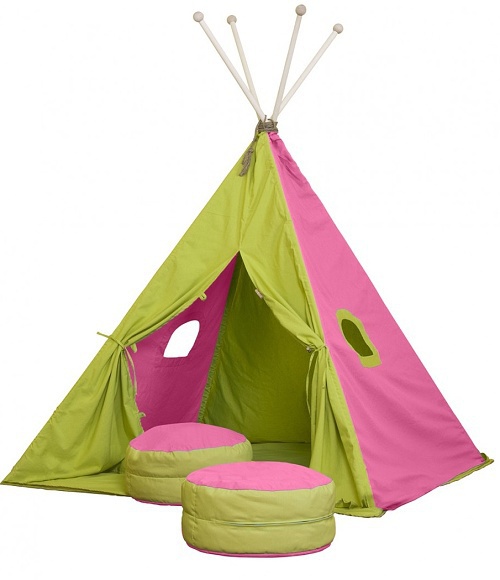 Velký textilní stan teepee 150x210cm - růžová / zelená