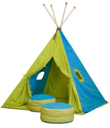 Velký textilní stan teepee 150x210cm - tyrkysová / zelená
