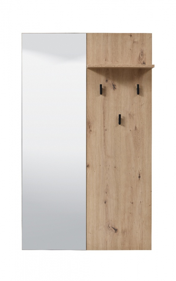 Věšákový panel se zrcadlem nathan - dub artisan/černá