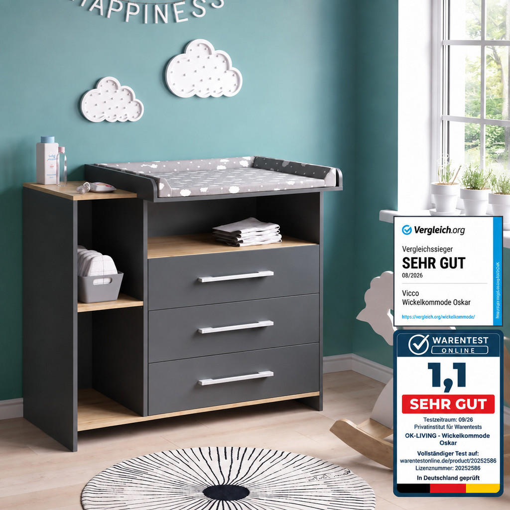 Vicco KOMODOVÝ PŘEBALOVACÍ STŮL Oskar Anthracite/Sonoma 113 x 100 cm