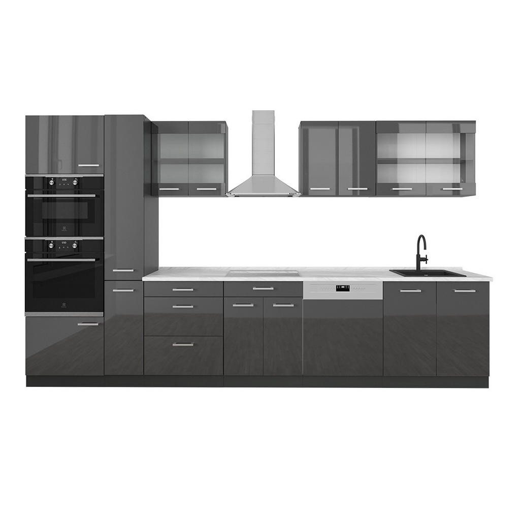 Vicco KUCHYNĚ R-Line Antracit vysoký lesk/antracit 350 cm , PD Mramor