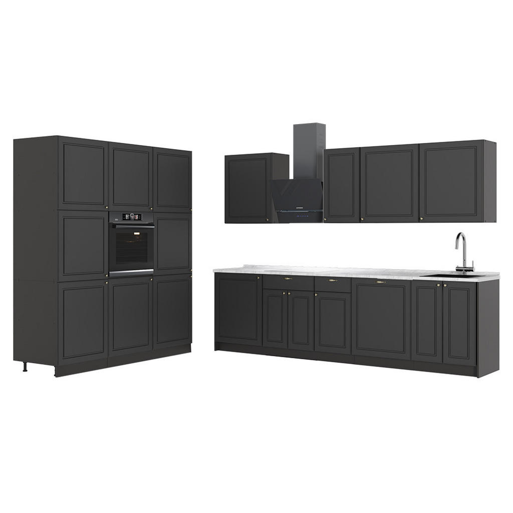 Vicco KUCHYŇSKÝ KOUT Fame-Line, Anthrazit-Gold Landhaus/Antracit, 460 cm, PD Mramor