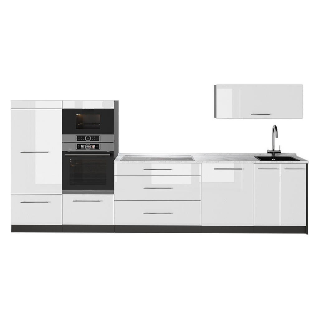 Vicco KUCHYŇSKÝ KOUT Fame-Line, Bílá vysoký lesk/Antracit, 340 cm, PD Mramor