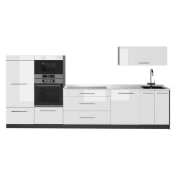 Vicco KUCHYŇSKÝ KOUT Fame-Line, Bílá vysoký lesk/Antracit, 340 cm, PD Mramor