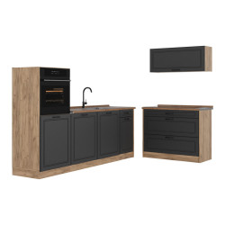 Vicco KUCHYŇSKÝ KOUT R-Line, Antracitový venkovský dům/Zlatý mocný dub, 220 cm pracovná doska Dub Goldkraft