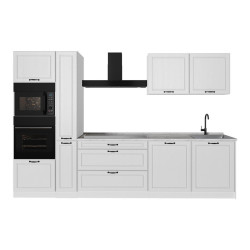 Vicco KUCHYŇSKÝ KOUT R-Line, Bílý venkovský dům/Bílá, 310 cm pracovná doska Mramor