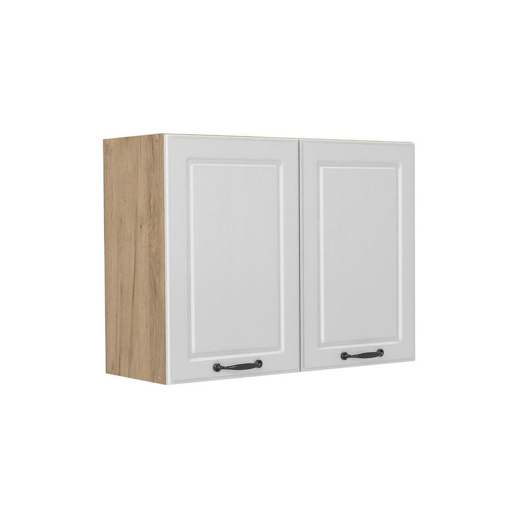 Vicco SKLENĚNÁ KUCHYŇSKÁ SKŘÍŇKA R-Line, Bílý venkovský dům/Zlatý mocný dub, 80 cm