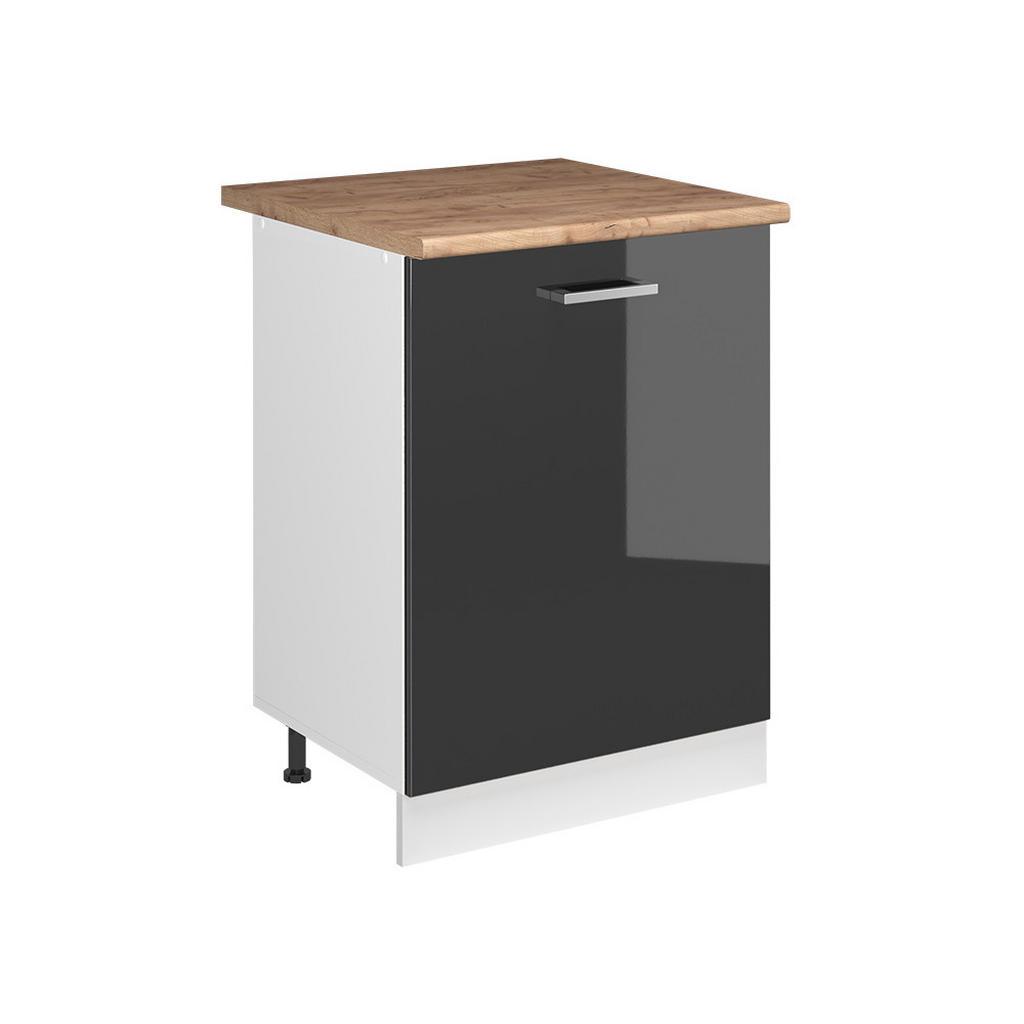Vicco SPODNÍ SKŘÍŇKA KUCHYŇSKÉ LINKY R-Line, Antracitový vysoký lesk/Bílá, 60 cm s 1 dveřmi pracovná doska Dub Goldkraft