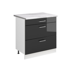 Vicco SPODNÍ SKŘÍŇKA KUCHYŇSKÉ LINKY R-Line, Antracitový vysoký lesk/Bílá, 80 cm se 3 zásuvkami pracovná doska Mramor