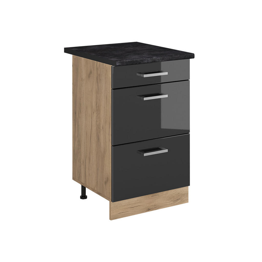 Vicco SPODNÍ SKŘÍŇKA KUCHYŇSKÉ LINKY R-Line, Antracitový vysoký lesk/Zlatý mocný dub, 50 cm pracovná doska antracitová