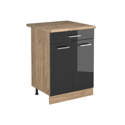 Vicco SPODNÍ SKŘÍŇKA KUCHYŇSKÉ LINKY R-Line, Antracitový vysoký lesk/Zlatý mocný dub, 60 cm se zásuvkou pracovná doska Dub Goldkraft