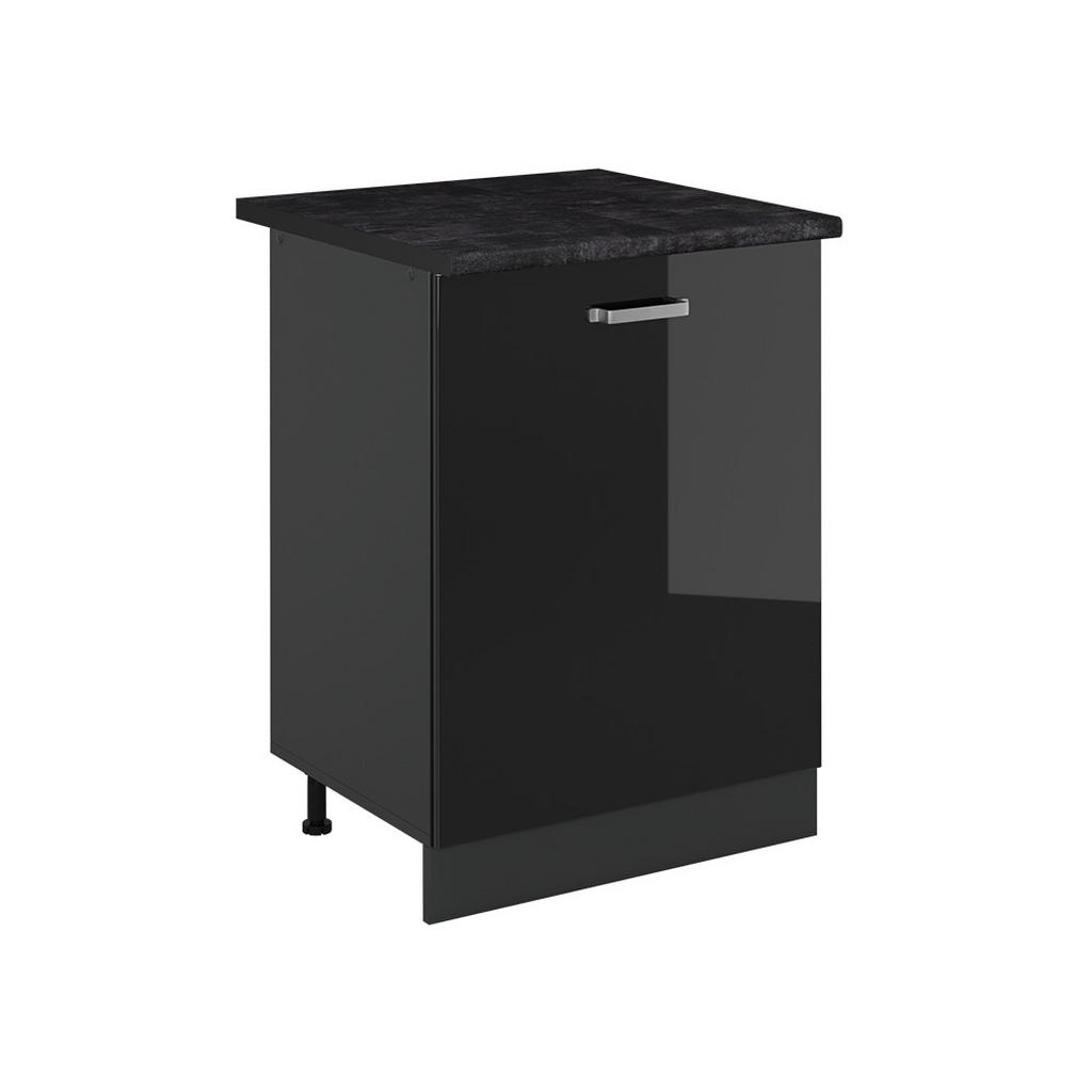 Vicco SPODNÍ SKŘÍŇKA KUCHYŇSKÉ LINKY R-Line, Černý vysoký lesk/Antracit, 60 cm s 1 dveřmi pracovná doska antracitová