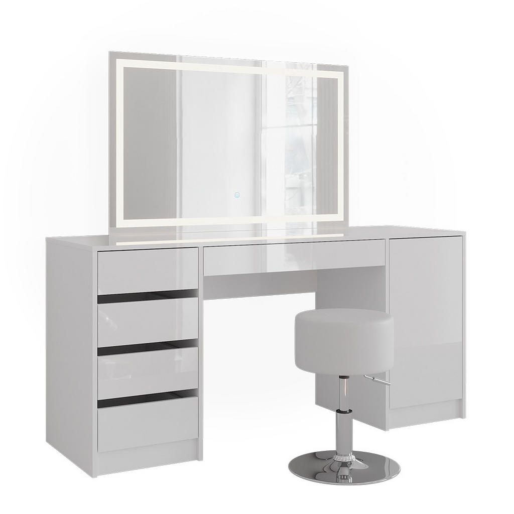 Vicco TOALETNÍ STOLEK Sherry, Bílá/Bílá vysoký lesk, 158.2 cm se zrcadlem LED a stoličkou