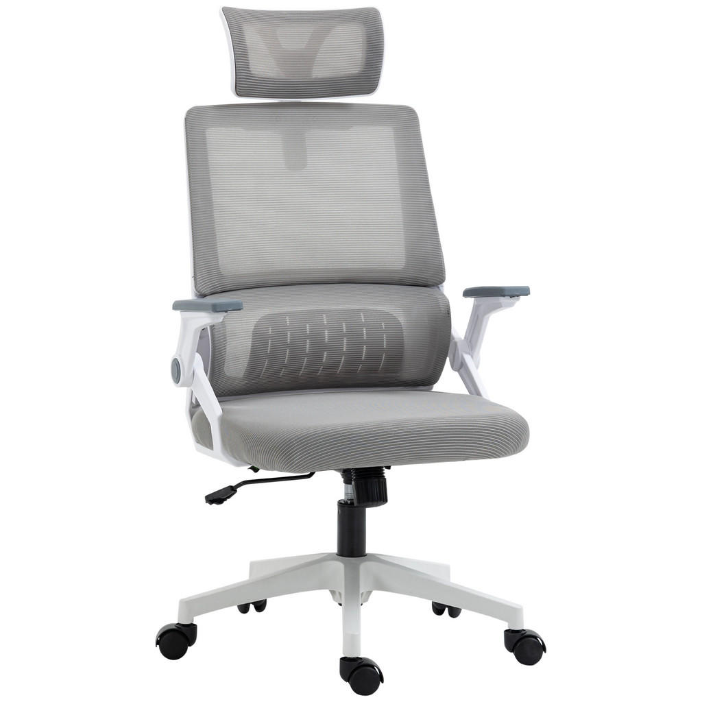 Vinsetto KANCELÁŘSKÁ ŽIDLE Ergonomická, kancelářská židle s nastavitelnou opěrkou hlavy, síťovina, šedá