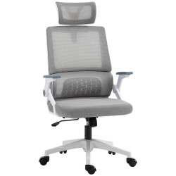 Vinsetto KANCELÁŘSKÁ ŽIDLE Ergonomická, kancelářská židle s nastavitelnou opěrkou hlavy, síťovina, šedá