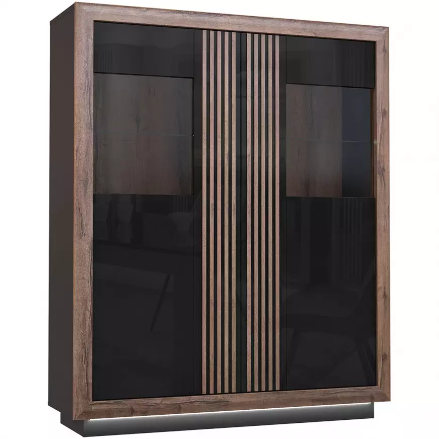 Vitrína ACHACY dub ušlechtilý/černá 161,8x133x42,3 cm