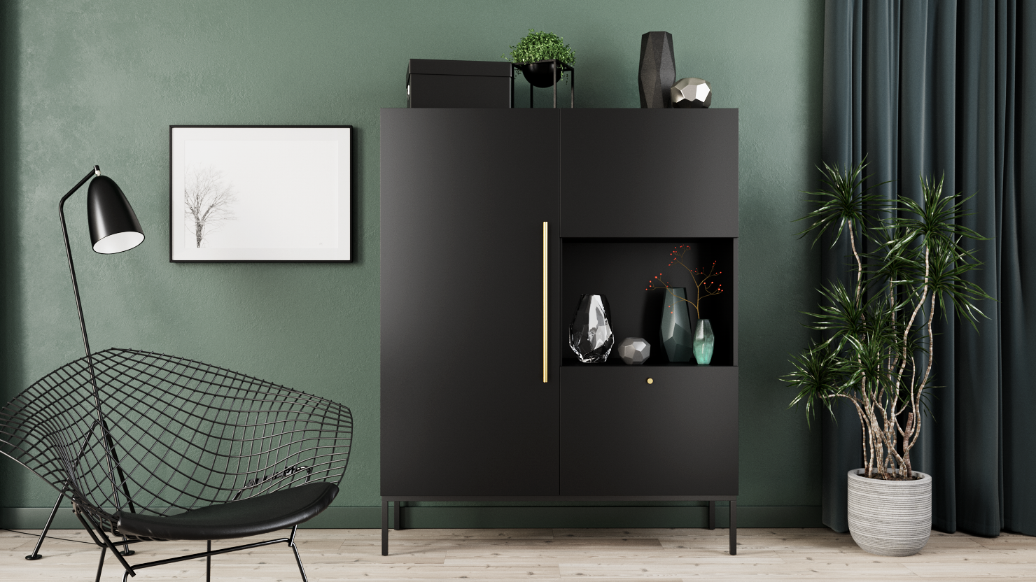 Vitrína Lanzzi Barva korpusu: Černá, Dveře: Černé