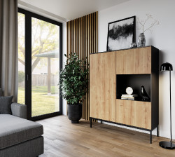 Vitrína Lanzzi Barva korpusu: Černá, Dveře: Dub-Artisan