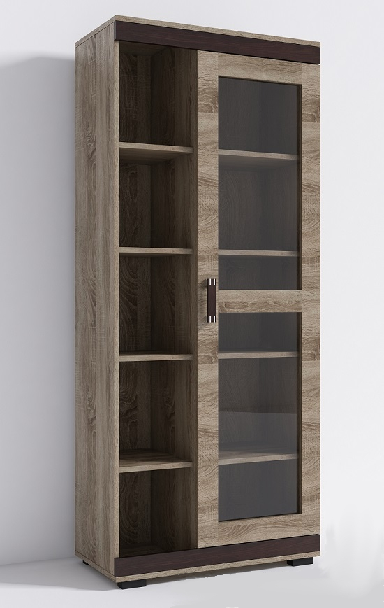 Vitrína P6 Barva korpusu: Šedá, Lišta: Wenge, Barva dvířek: Šedá