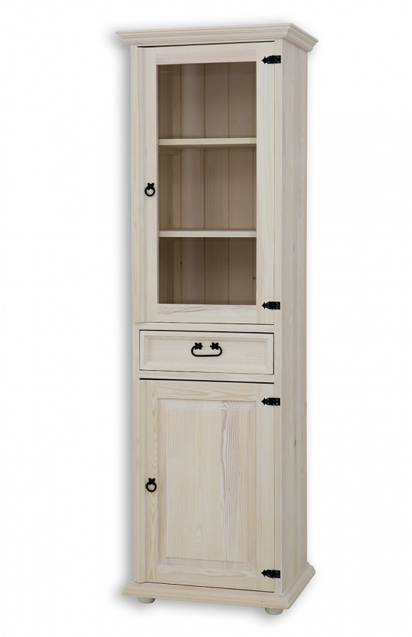 Vitrína úzká dřevěná masiv vit 15 - k03 bílá patina