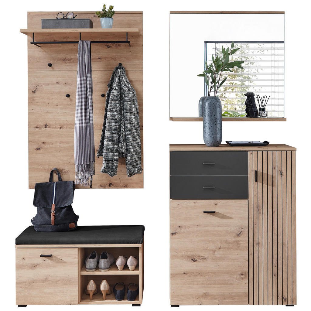 Voleo PŘEDSÍŇOVÁ STĚNA, černá, dub artisan, 183/202/38 cm