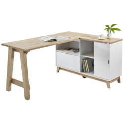 Voleo ROHOVÝ PSACÍ STŮL, bílá, dub San Remo, 159/120/76 cm