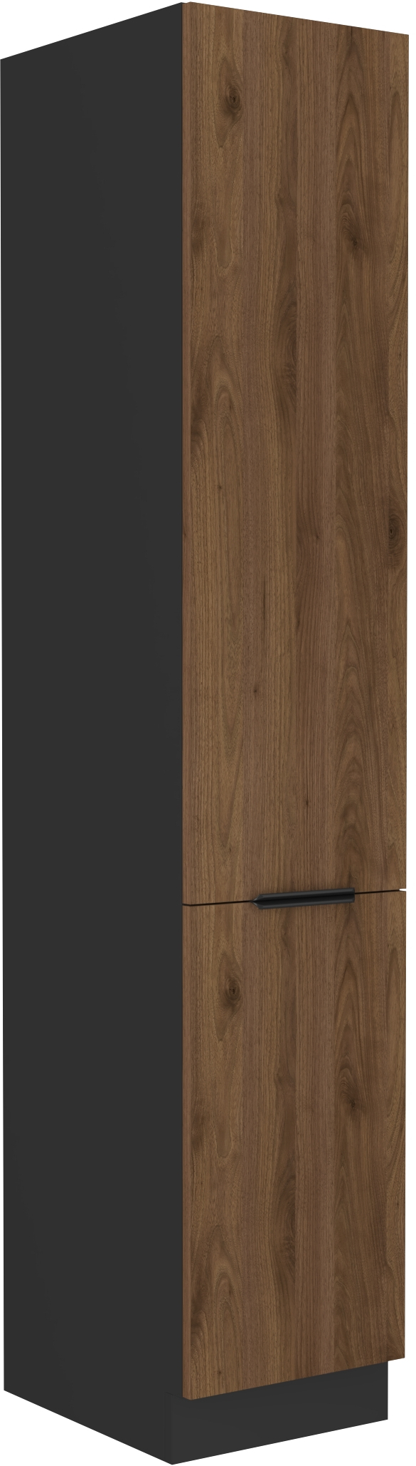 Vysoká potravinová skříňka Monza 40 DK-210 2F Barva korpusu: Černá, Barva dvířek: Ořech okapi