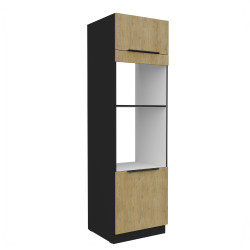 Vysoká skříňka pro vestavnou a mikrovlnou troubu Cremona 60 DPM-210 2F Barva korpusu: Černá, Barva dvířek: Dub Cremona