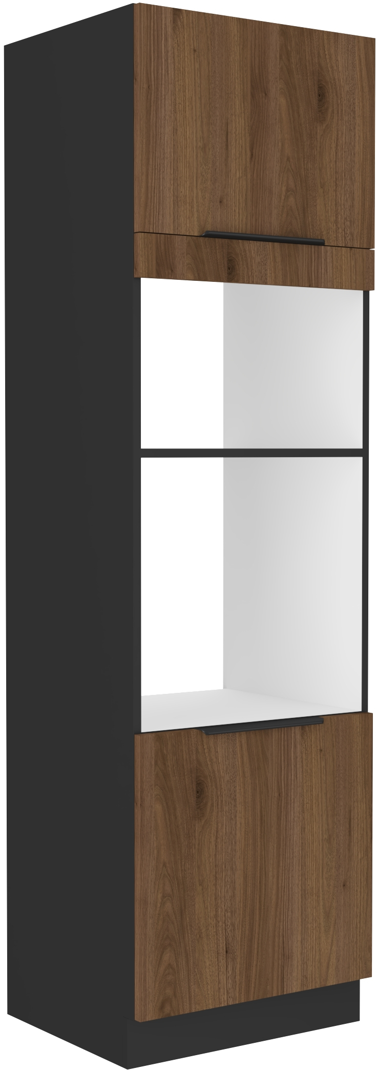 Vysoká skříňka pro vestavnou a mikrovlnou troubu Monza 60 DPM-210 2F Barva korpusu: Černá, Barva dvířek: Ořech okapi