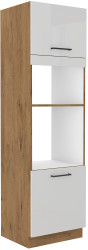 Vysoká skříňka pro vestavnou a mikrovlnou troubu Vigo 60 DPM-210 2F Barva korpusu: Dub Lancelot, Barva dvířek: Bílý lesk