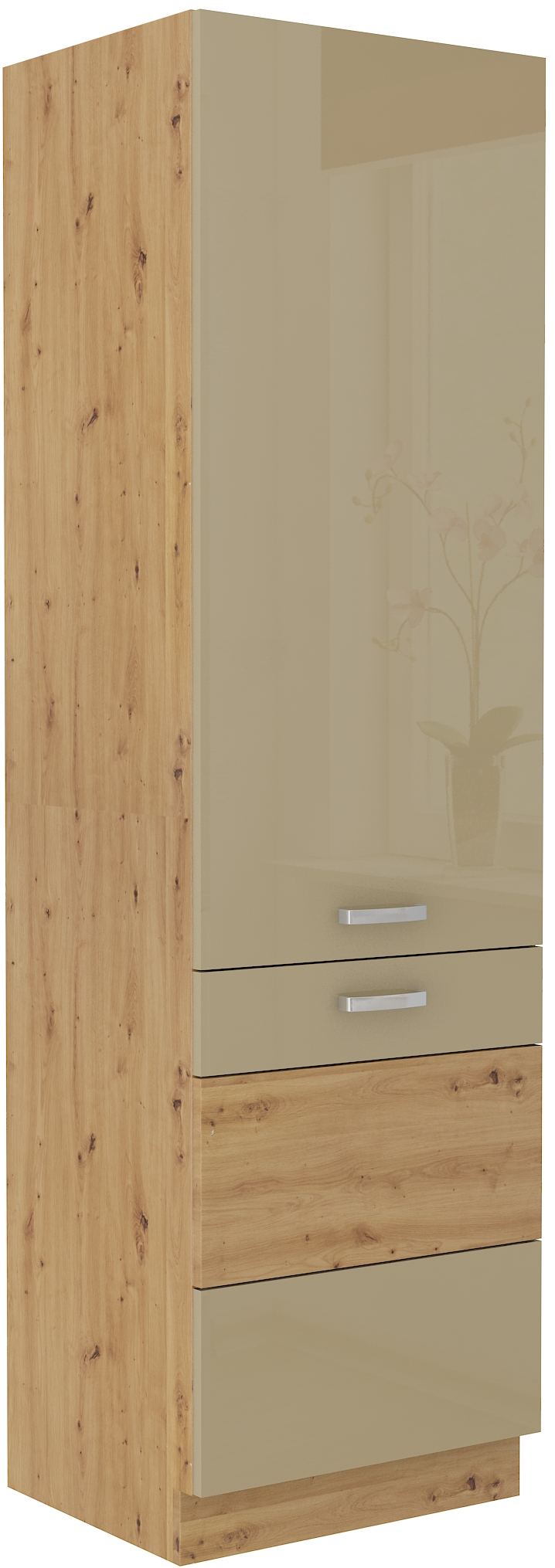 Vysoká skříňka pro vestavnou lednici Artisan 60 LO-210 2F Barva korpusu: Dub artisan, Barva dvířek: Cappucino lesk