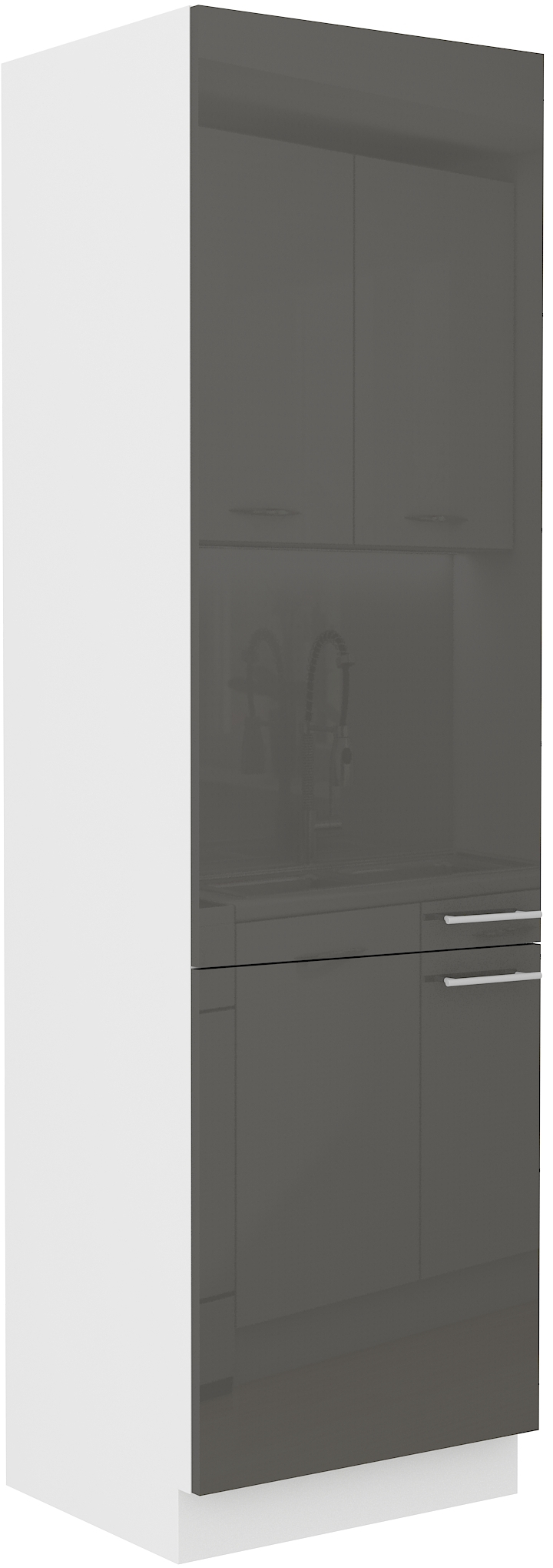 Vysoká skříňka pro vestavnou lednici Lara 60 LO-210 2F Barva korpusu: Bílá, Barva dvířek: Šedý lesk