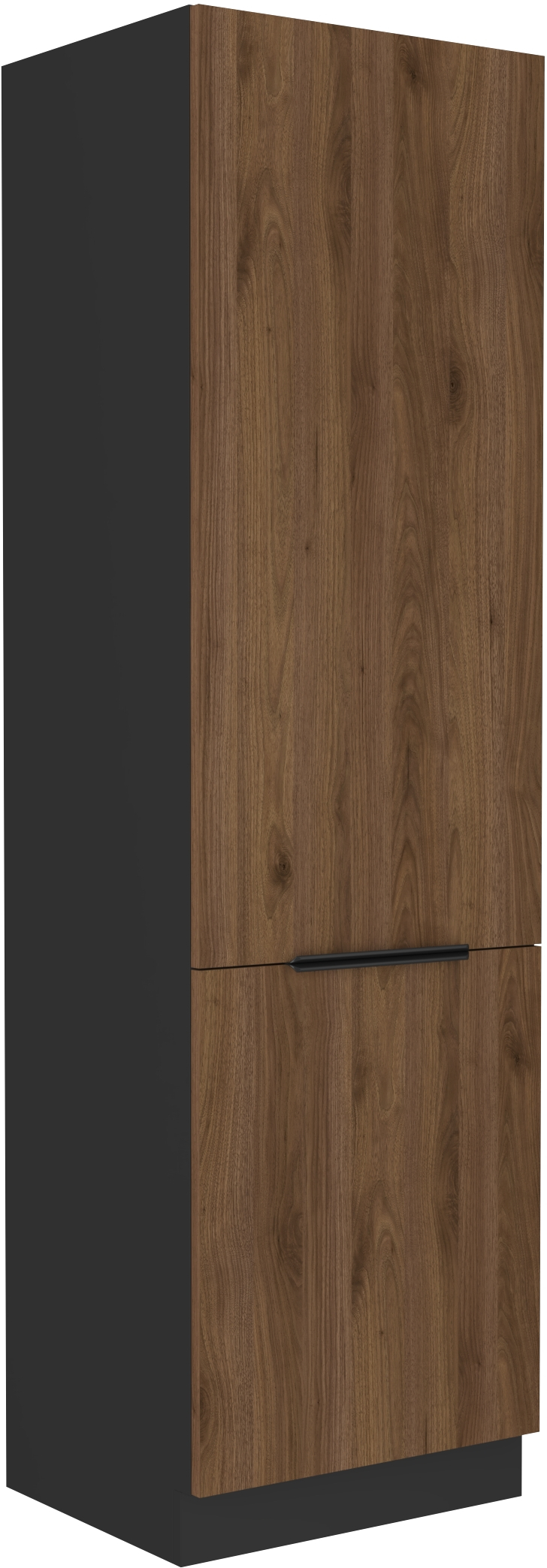 Vysoká skříňka pro vestavnou lednici Monza 60 LO-210 2F Barva korpusu: Černá, Barva dvířek: Ořech okapi